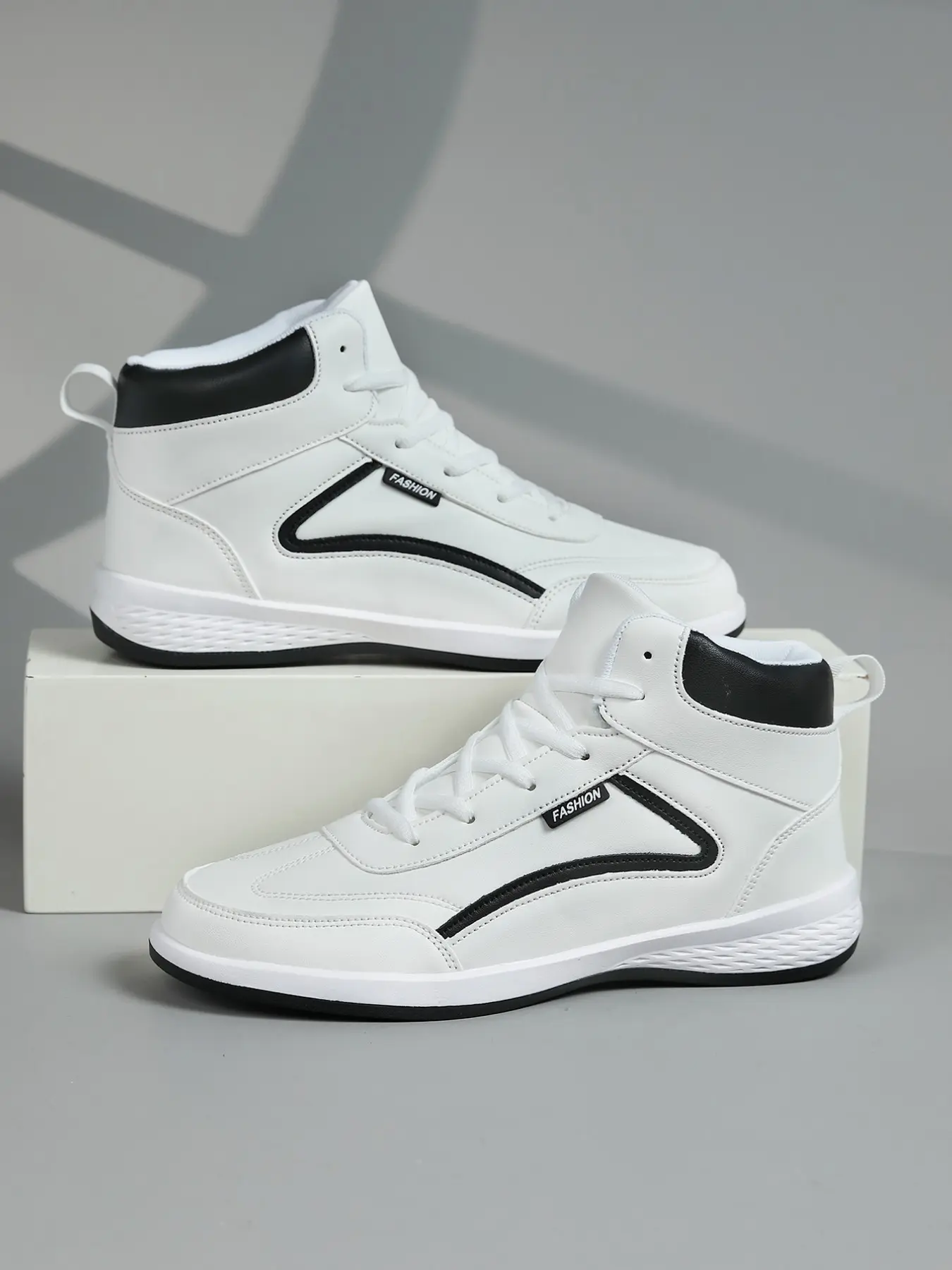 Men's Modern Athletic High-Top Sneakers, Fashionable Casual Sneakers, PU Leather with Colorblock, Comfortable Eva Sole, Casual Style for All Seasons, Trendy Fashion Sneaker, High Top Shoe