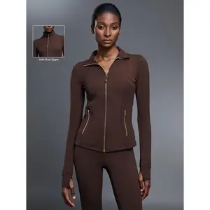 Women's New Sports Yoga Jacket, Long Sleeve Elastic Slim Fit Outdoor Cycling Running Fitness Coat, Casual Fashionable Daily Wear Outerwear