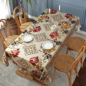 Heavy Duty Vinyl Tablecloth with Polyester Backing, Waterproof, Oil-Proof Plastic, Stain-Resistant, Wipeable, Rectangle or Square Design