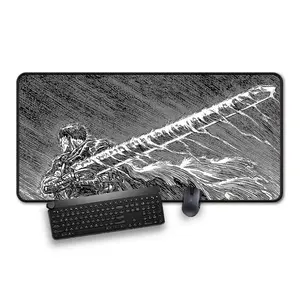 Extra Large Anime Warrior Mousepad - Manga Line Art Extra Large Size, Anti-Slip Rubber Base Nostalgic Anime Gaming Deskmat
