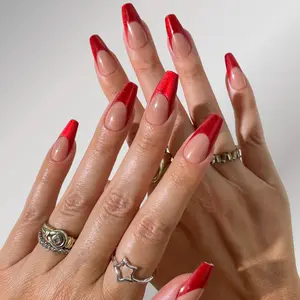 Red Chrome Coffin Press-on Nails - Bold High-Gloss Finish & Striking Chrome Surface for Glamorous Manicures
