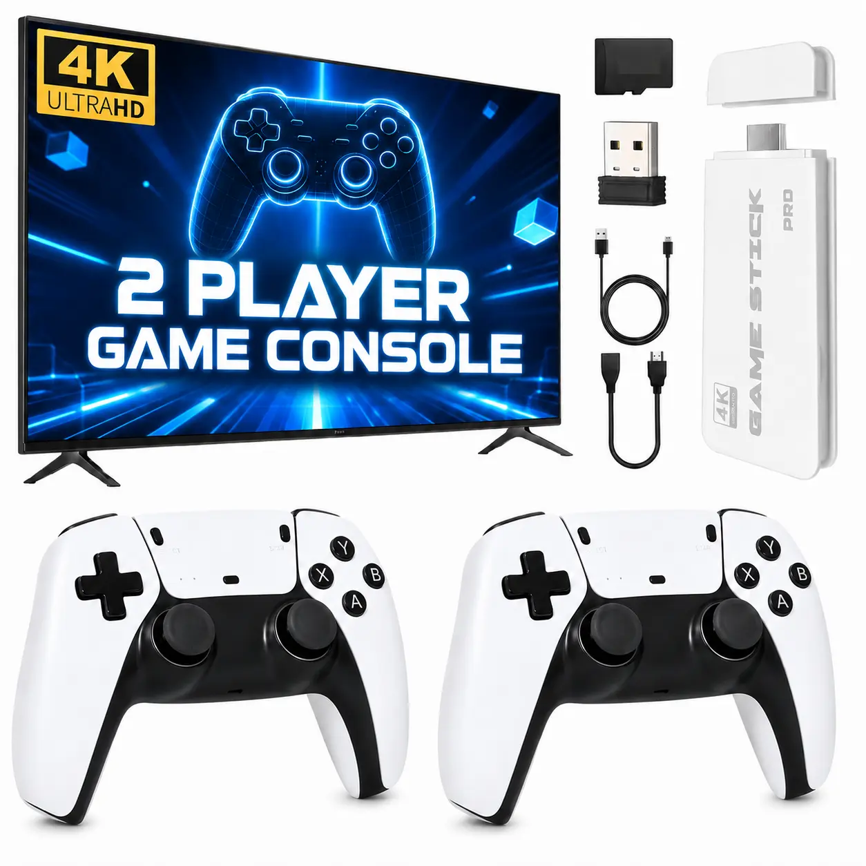 Retro Gaming Console for TV, Wireless Game System with Dual Controllers, Plug & Play Home Gaming Device, Built-in Games, Gift for Kids & Adults