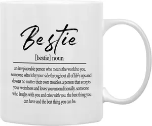 QASHWEY Bestie Definition Coffee Mugs Mug,Best Friend Bestie BFF Soul Sister Gifts for Women Teen Girls,Inspirational Friendship Gifts Double Side Printed Ceramic Mug Cup 11 Ounce