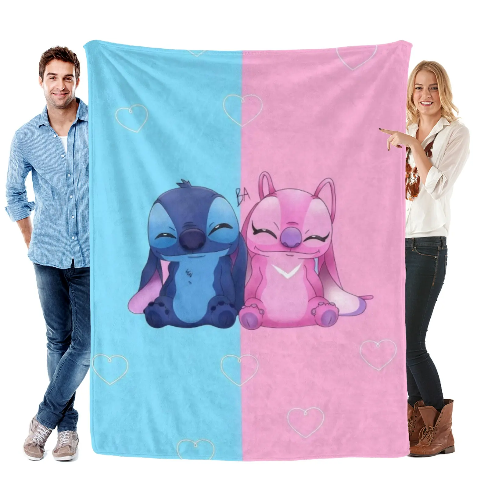Disney 2-Color Couple Stitch Premium Cartoon Printing Throw Blanket, Ideal Gift for Stitch Fans (Home Supplies)