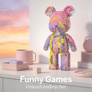 Rainbow Candy Bear 3D Puzzle Building Blocks Decoration, Bookshelf Home Office Cabinet Decor, Party Living Room TV Stand Display