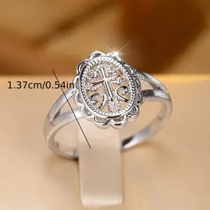 Elegant 925 Sterling Silvery Cross Ring for Women - Boho Chic, Perfect for Daily Wear & Weddings, Gift-Ready, Sterling Silvery, Cross Ring, Elegant, Jewelry Gift