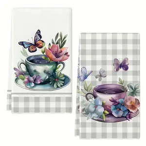 Set of 2 Floral Butterfly Kitchen Towels, Ultra Soft Microfiber Dish Towels, Absorbent Flower Design for Home Decor, Floral Patterns, Cleaning