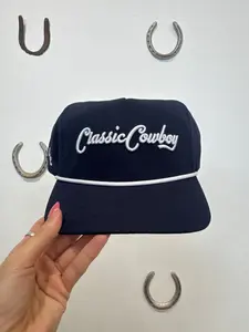 Classic Cowboy The Skyhook Navy Blue Cap with White Piping Bold Text for Classic Cowboy Look