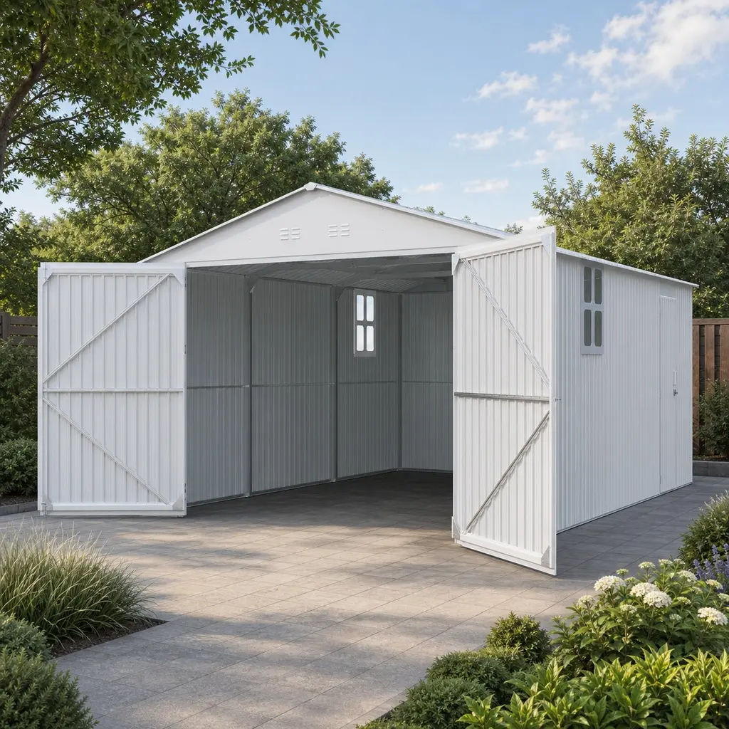 20x13 FT Large Outdoor Metal Storage Shed, Walk-in Utility Tool House with Window, Double Doors, 4 Vents, Anti-UV Galvanized Steel, White Garden Backyard Garage for Car Truck Bike Lawn Equipment, White Color Options, Metal Material