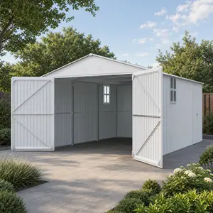20x13 FT Large Outdoor Metal Storage Shed, Walk-in Utility Tool House with Window, Double Doors, 4 Vents, Anti-UV Galvanized Steel, White Garden Backyard Garage for Car Truck Bike Lawn Equipment, White Color Options, Metal Material
