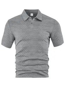 Men's Fashion Classic Plain Jacquard Polo Shirt, Breathable Casual Short Sleeve Top, Ideal for Daily Wear, Comfortable and Stylish Men's Clothing