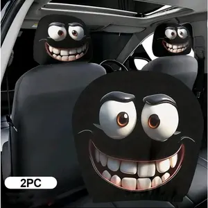 Set of 2pcs Car Headrest Covers Set of Funny Big-Eyed Grinning Cartoon Print Car Seat Headrest Covers, Universal Fit for Long Road Trips & Daily Commutes – Perfect for Halloween Christmas Holiday Decor, Funny Design, Car Interior Decorations
