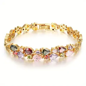 1pc Elegant Vintage-Inspired Bracelet with Colorful Sparkling Multi-Colored Stones, Perfect for Parties and Gifts, Versatile Jewelry | Vintageinspired Bracelet | Goldtone Finish