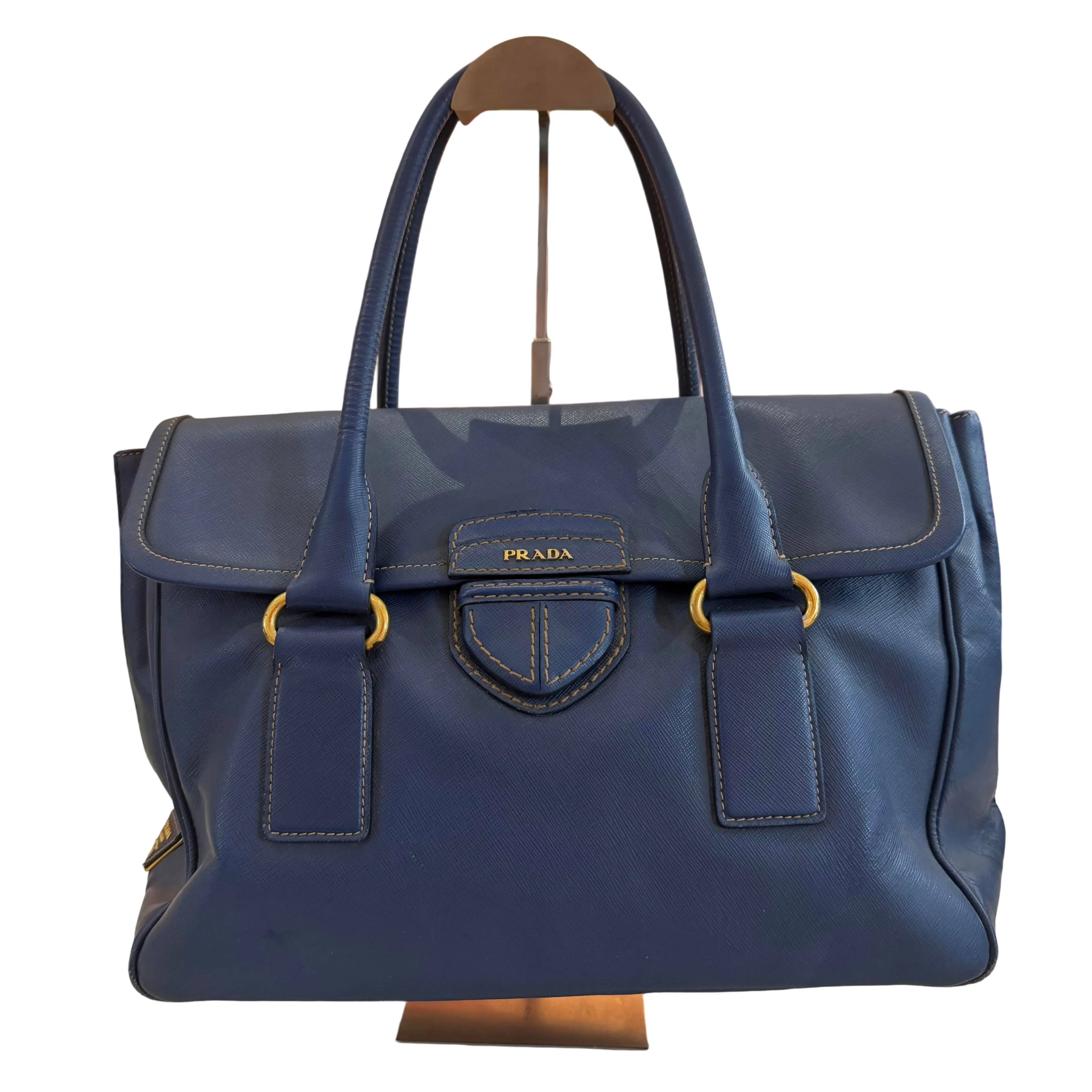 Pre-owned PRADA Blue Saffiano Top Handle Bag