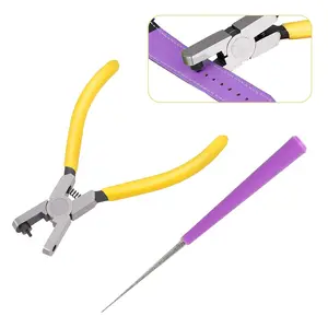 2PCS Band Leather Punching Pliers Set 2.0mm Belt Punch Tool for DIY Craft Shoes Fabric High-Quality 65# Carbon Steel Portable Efficient One-Handed Operation with Expanding Drill