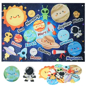 30pcs Solar System Busy Board Set 39.4x27.6 inch Wall-mounted Poster, Teacher Story Props, Outer Space Universe Story, Science Class Interactive Learning Kit I Girl Boy Planet Education Game I Holiday Gift