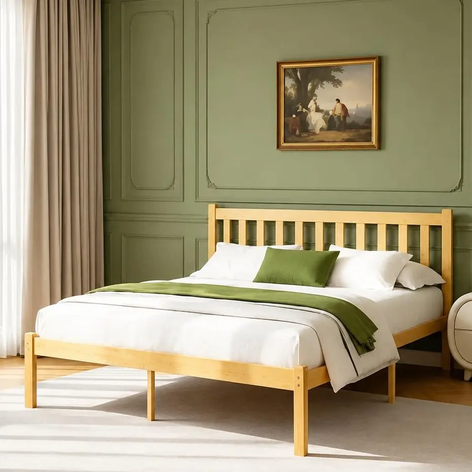 14 Inch Twin Solid Wood Platform Bed Frame with Cutout Headboard, No Box Spring Needed, Noise-Free, Easy Assembly, Natural Finish sturdy support rustic bedframe heavy duty wooden slat