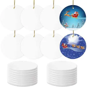 Bulk White Round Sublimation Ceramic Ornament Blanks for Heat Press Printing, Personalized Xmas Tree Keepsake Crafts Gifts Christmas Decorations