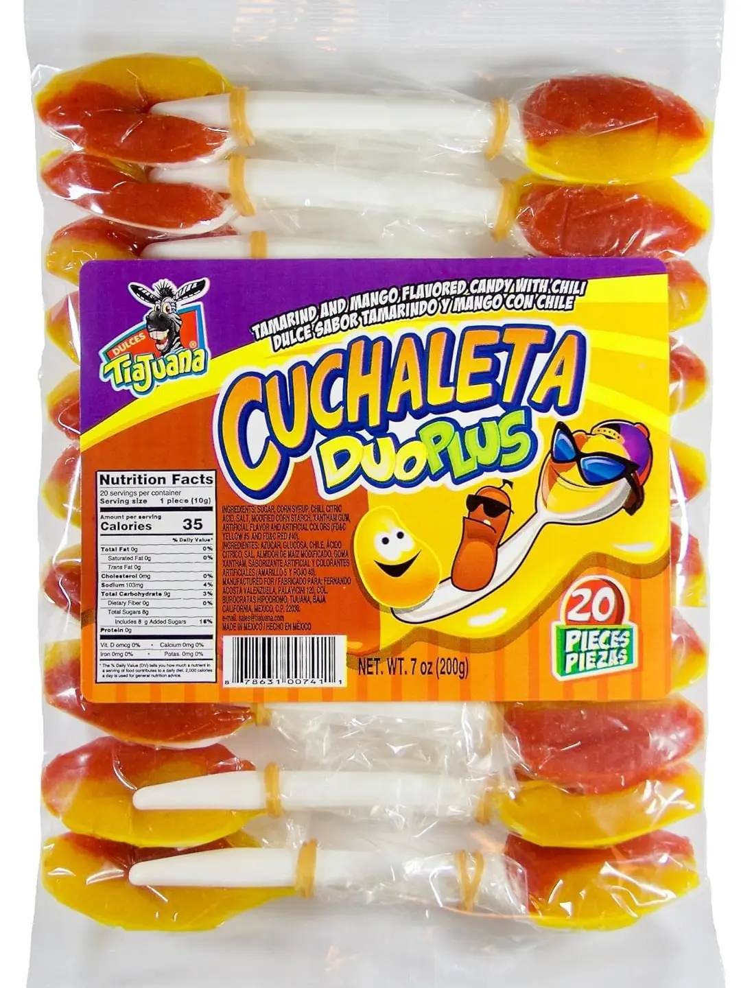 Tia Juana Cuchaleta Duo Plus MANGO and Tamarind Flavored Candy with Chili on a Spoon (20 pieces)