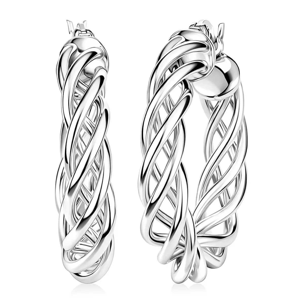 Hoop Earrings in Rhodium Over Sterling Silver 4.05 Grams