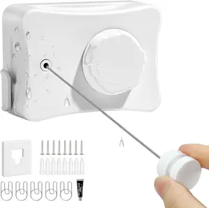 Retractable Clothesline 16.7 ft – Heavy-Duty 44 lb, Rust-Proof Stainless Steel, Wall-Mounted Indoor/Outdoor Laundry Line, Easy Install for Bathroom, Balcony & Apartment (White, Single Line)