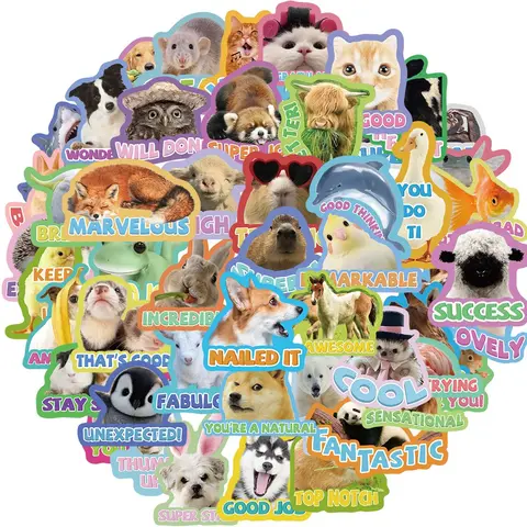 Cute Animal Pattern Reward Sticker, 50pcs/set Sticker Packs Funny Reward Sticker for Students, Motivational Award Class Cute Incentive Inspiration Positive Accents Labels