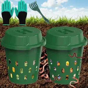 Inground Worm Composter 2-Pack 8L (2.11Gal) Outdoor Worm Compost Bin for Garden Beds & Home Use, Vermicomposting Bin for Beginners (9.5x9.5x10.8Inch), Green