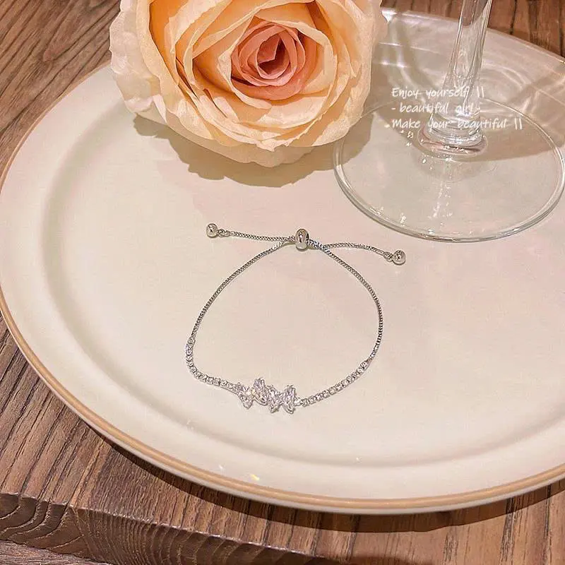 Women's Sparkling Charm Bracelet – Adjustable Sliding Cord Design, Elegant Jewelry for Any Occasion