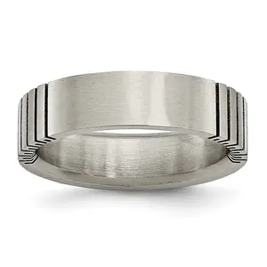 Grooved Brushed Wedding Band in Titanium, 6mm