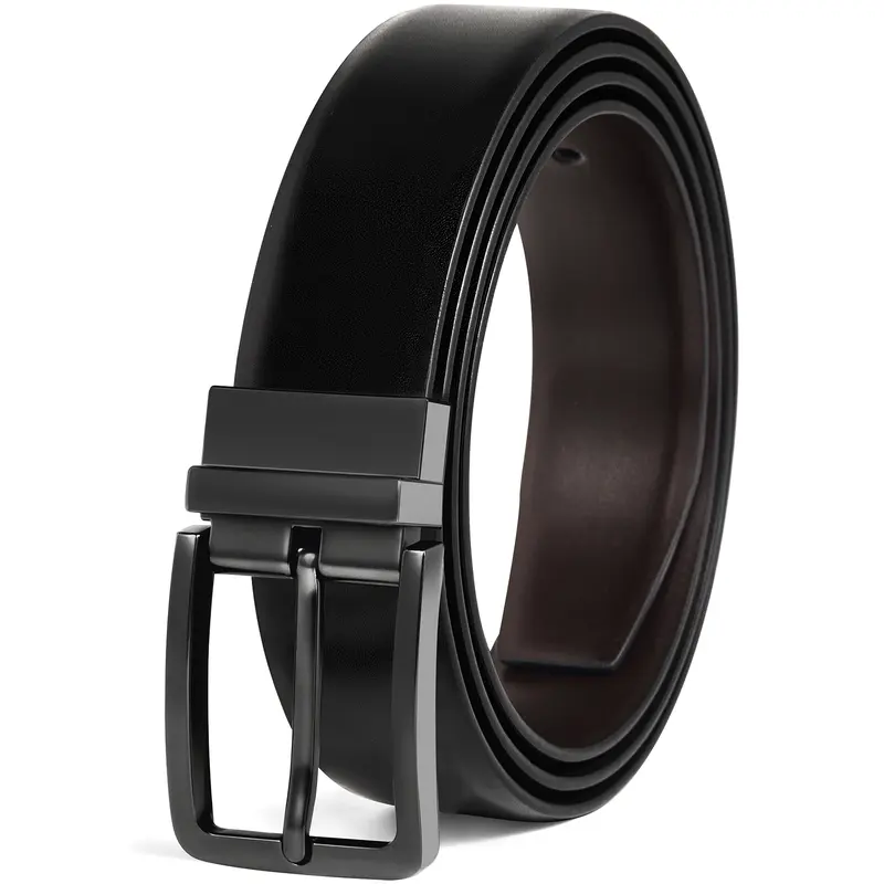 Summerwins Men's Heavy Duty Hide Reversible 1.375 in Dress Leather Belt - 1-Piece Trim-to-Fit with Adjustable Buckle Hook, Easy Adjustable, Fashion, Business Casual & Contemporary Men's Accessories, Easy Adjustable Belt, Fashion Belts