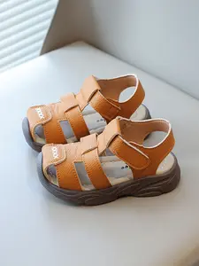 2026 New Trendy Unisex Kids' Head-Supported Sports Sandals, Woven Hollow Soft PU Adjustable Straps, Anti-Collision Toe Protection Non-Slip Thick Sole