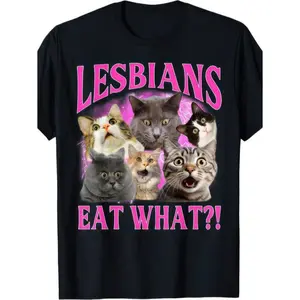 🌈✨[Graphic Hoodie]Lesbians Eat What Funny Cat T-Shirt Rude Gay Pride Graphic Tee Short Sleeve Casual Menswear Womenswear Top Trendy Streetwear Humor Tee Birthday Gift For Fans Lovers Collectors Enthusiasts Supporters Humor Lovers