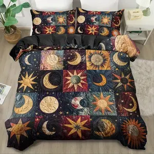 Mysterious Zodiac Print Bedding Set, Three-Piece Bedroom Decor, Perfect Gift Choice, Ideal for Personalized Room Decoration
