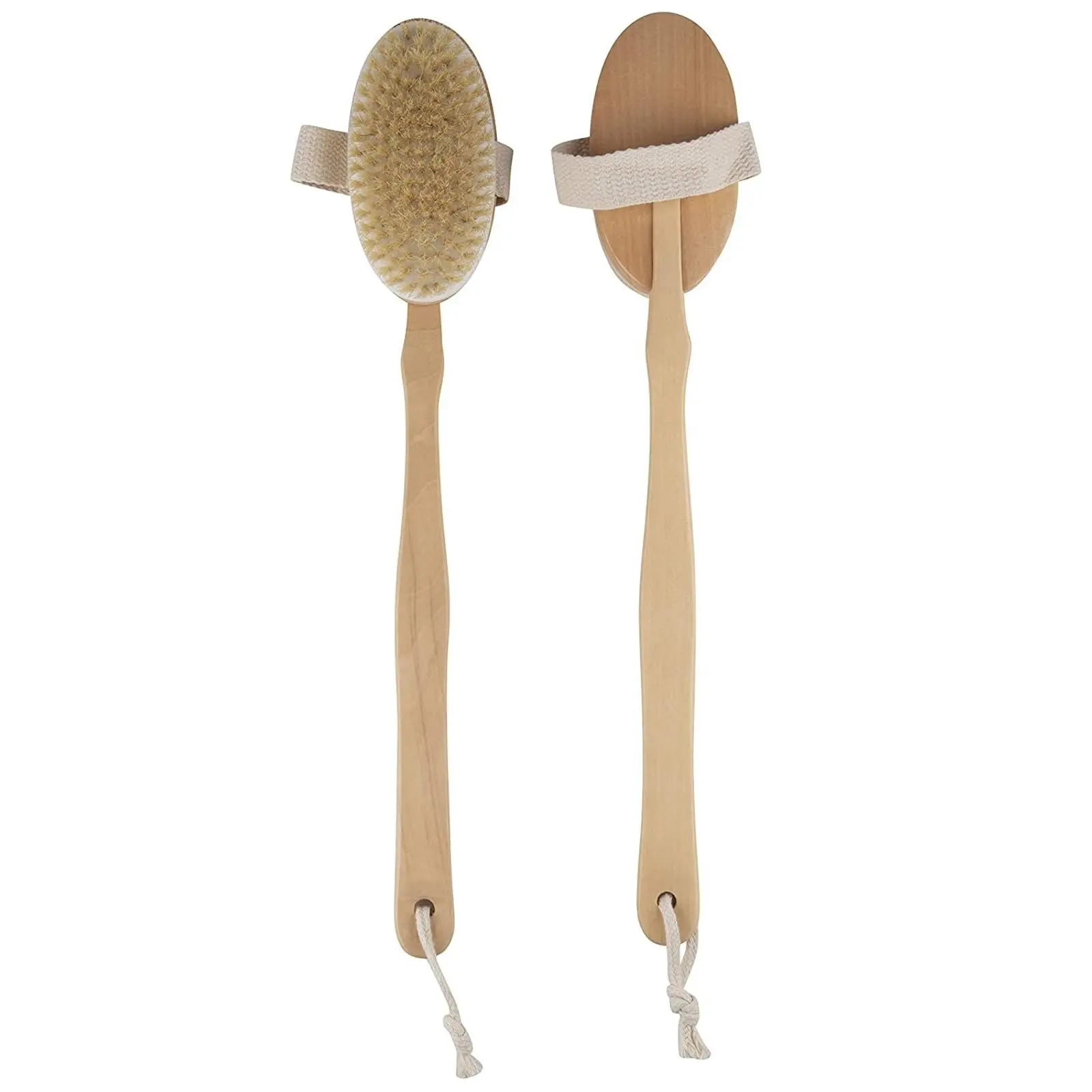 Unbranded Long‑Handle Boar Bristle Body Bath Brush, Dry Brushing Exfoliating Shower Brush, Back Massager for Shower, 42 cm Long Handle