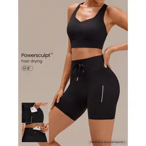 GLOWMODE 6" Powersculpt High Energy High-Rise Drawstring Waist Side Pockets Reflective Anti-Slip X Training Running Workout Gym Daily Active Wear