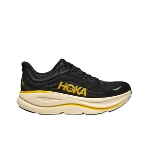 Lightweight Mesh Cushioned Commute Jogging Trainers All Black Yellow Mark Cream White Sole Perfect For Long Distance Runs, Gym & Minimalist Monochrome Daily Outfits