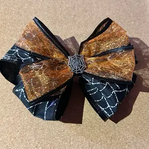 Halloween Spider Web Bow with Gold Glitter and Black Ribbon for Festive Hair Accessory