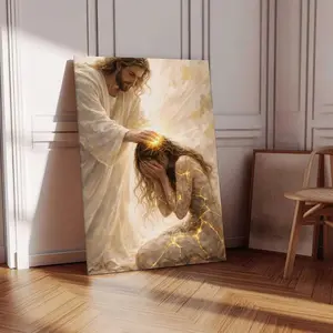Jesus and Woman Canvas Wall  Christian Religious Print Bible  LDS Jesus Healing Artwork Spiritual Home Decor Gift art Real Touch Artificial Rose Bouquet