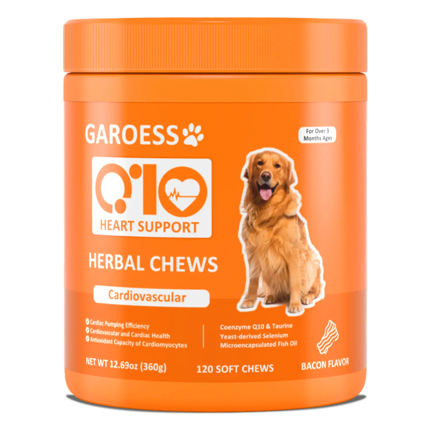 GAROESS CoQ10 Heart Chew Supplement for Dogs, support dogs Heart Health, Cognitive and Energy, CoQ10 Chews for dogs Cardiovascular & Gum Health & antioxidant protection, Bacon Flavor, 120 count
