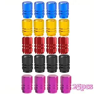 25-Pack Durable Aluminum Valve Caps, Multiple Colors Available, Suitable for Cars and Bicycles, Car Accessories, Tire Cap Collection, Bike Tire Valve Cap Protector