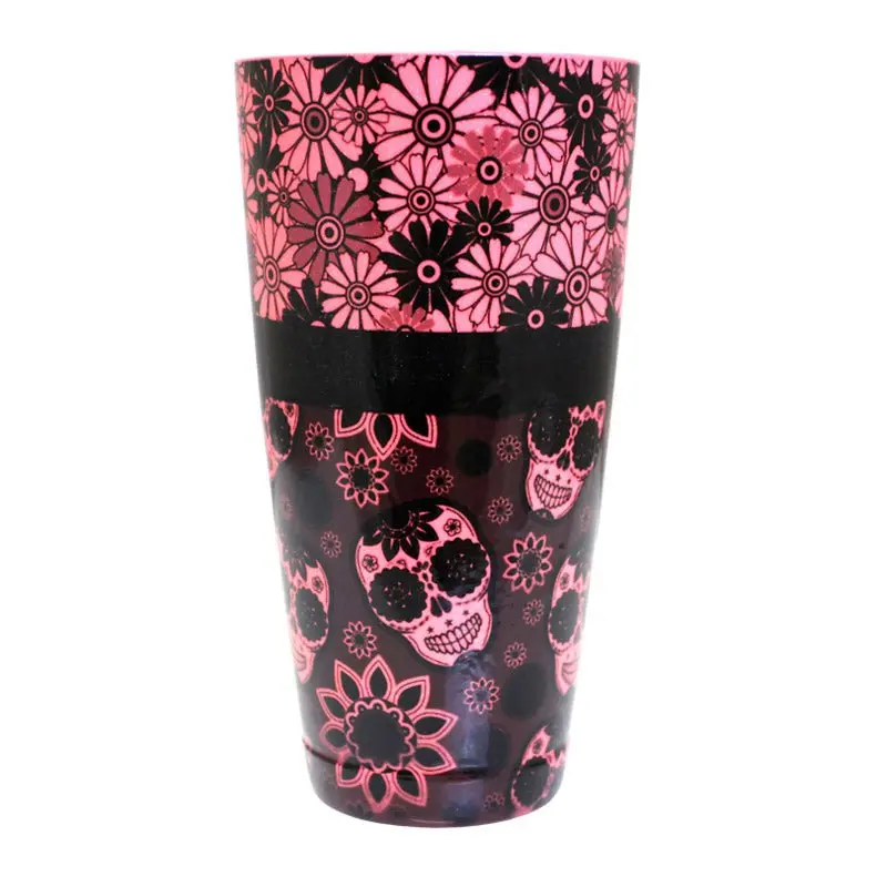28oz Weighted Stainless Steel Bar Cocktail Shaker Tin - Printed Designer Series, Neon Pink Glitter Floral Skulls, Bar Utensils, Bar Cocktail Shakers