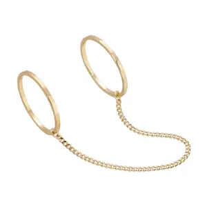 Celeste Double Chain Ring with Gold Finish and Simple Design
