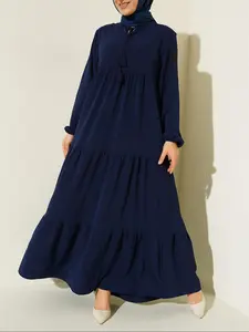 Elegant Muslim Women Long Sleeve Maxi Dress, Solid Color, Ruffle Hem, Casual & Formal Wear, Spring Summer Fashion, Modest Muslim Outfits