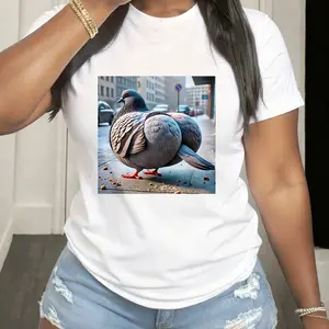 Womenswear Funny Brainrot Pigeon Level Gen Z Memepigeon T-Shirt Casual Crewneck Top Streetwear