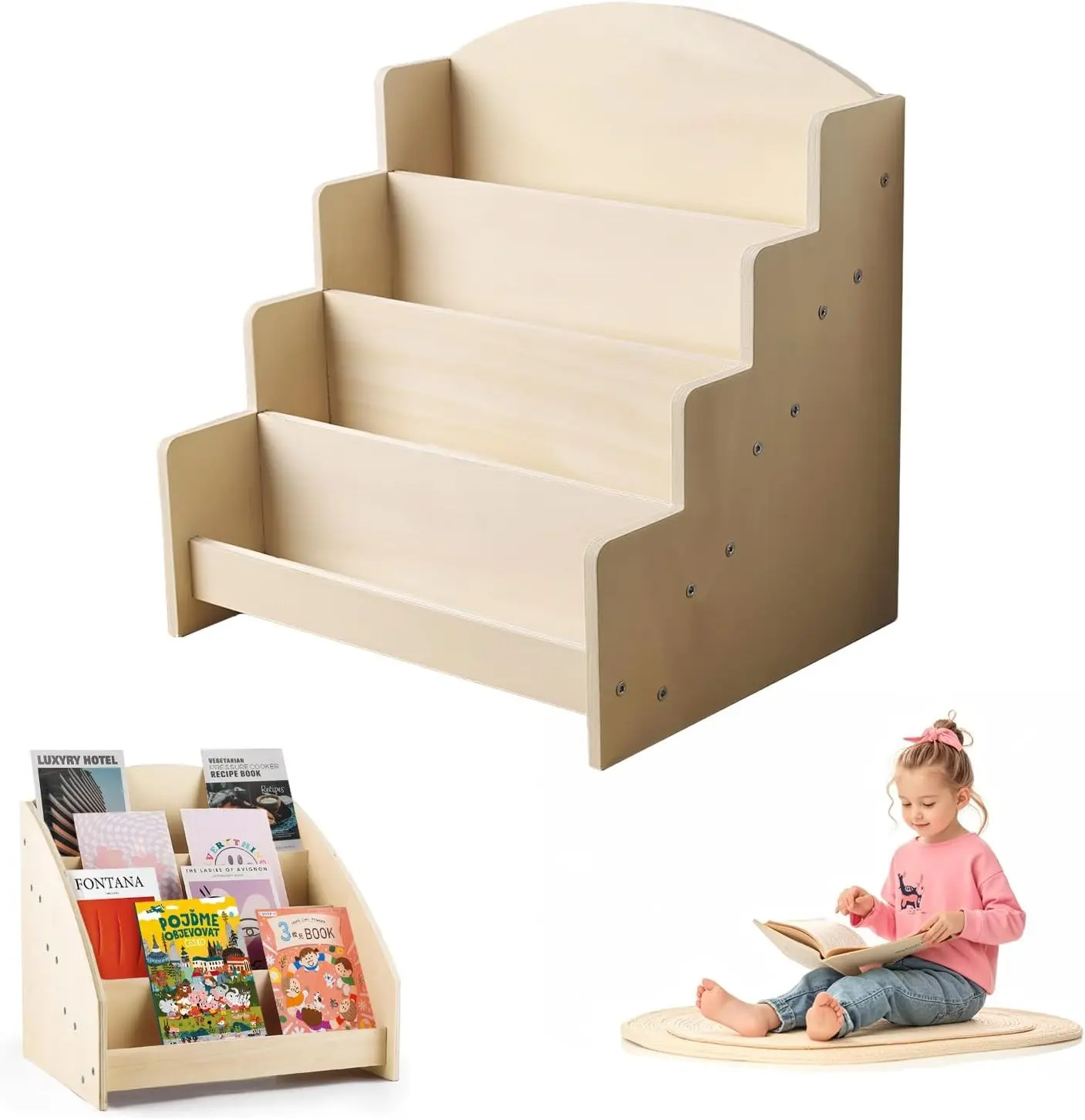 4-Tier Wooden Greeting Card Display Stand, Sticker Card Display Stand & Postcard Holder,Greeting Card Organizer,Retail Counter Rack for Brochures, Photos, &Stationery