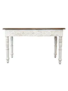 212 MAIN 48 in. Rectangular Solid Wood Distressed Console Table, Natural & White, Traditional Home Decor, 4 Legs, Wood Grain