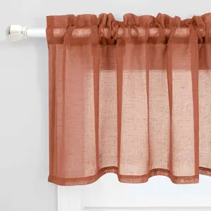KOUFALL Boho Valances for Windows,Sheer Rustic Western Curtains for Kitchen Living Room Bathroom,18 Inches Long,Rust Colored Terracotta