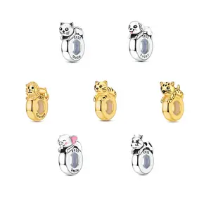 MULA 925 Silver-plated Animal-Shaped Pendants – Adorable cat, dog, elephant, lion, and tiger shaped beads with anti-slip silicone pads and positioning spacer beads, making them a unique gift for girls and women.