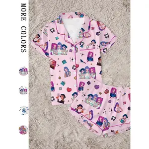 Women's K-Pop Demon Hunter Tiger Pajama Set, Two-Piece Short Sleeve Button-Up Top & Shorts, Comfortable Home Wear, Netflix Fan Gift