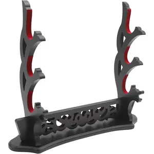 Sword Stand Vine Katana Stand Three-Tier Sword Holder with Padded for Japanese Samurai Sword Display Tanto Rapier Light Saber, Black Lacquer Finish